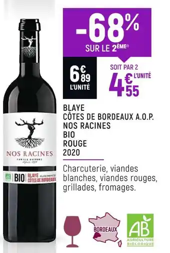 Spar Nos racines blaye côtes de bordeaux a.o.p. bio rouge 2020 offre