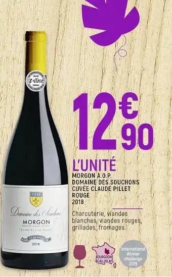 Spar Domaine des souchons morgon a.o.p. cuvée claude pillet rouge 2018 offre