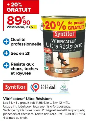 Castorama Syntilor vitrificateur ultra résistant offre