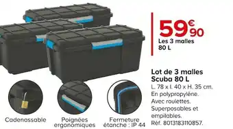 Castorama Lot de 3 malles scuba 80 l offre