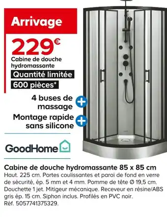 Castorama Good home cabine de douche hydromassante 85 x 85 cm offre