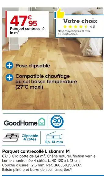 Castorama Good home parquet contrecollé liskamm m offre