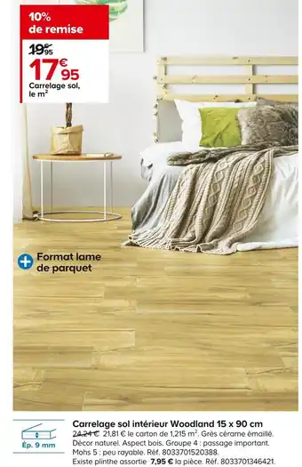 Carrelage sol intérieur woodland 15 x 90 cm