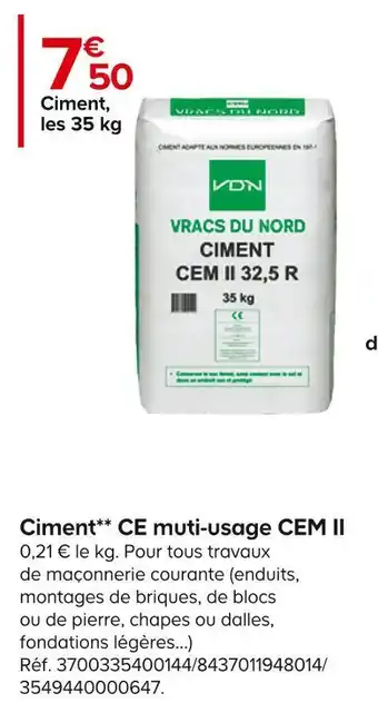 Castorama Ciment ce muti-usage cem ii offre