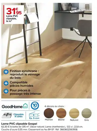 Castorama Goodhome lame pvc clipsable gospel offre