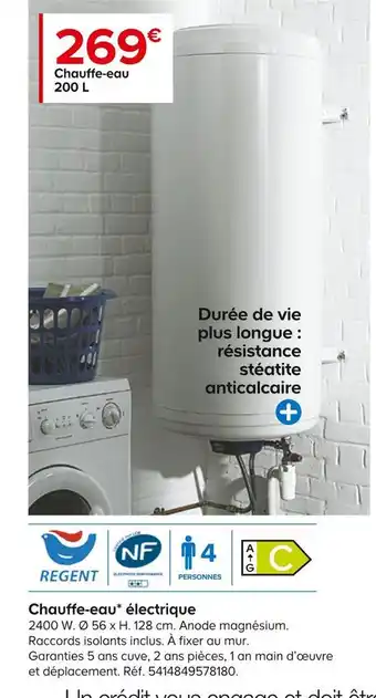 Castorama Regent chauffe-eau électrique offre