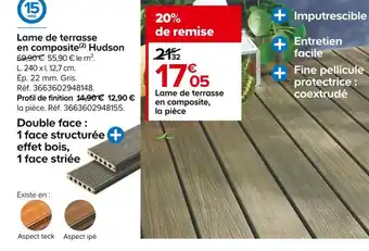 Castorama Hudson lame de terrasse en composite offre