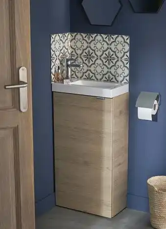 Goodhome meuble lave mains à poser chêne "imandra" l.44 x h.79 x p.23 cm