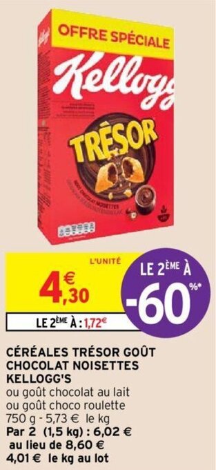 Intermarché KELLOGG'S céréales trésor goût chocolat noisettes offre