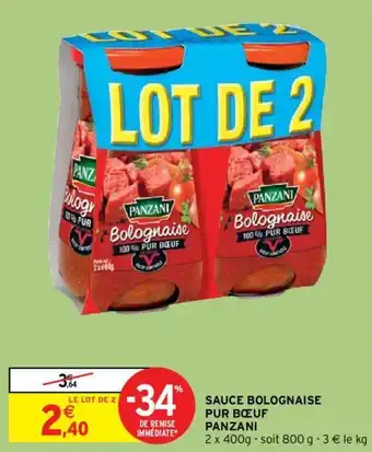 Intermarché PANZANI sauce bolognaise pur bœuf offre