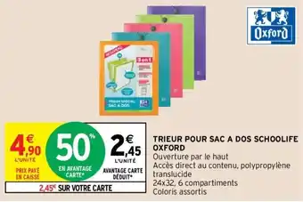 Intermarché Trieur pour sac a dos schoolife oxford offre