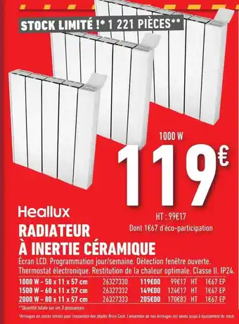 Brico Cash Heallux radiateur à inertie céramique offre