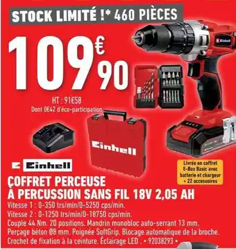 Brico Cash Coffret perceuse à percussion sans fil 18v 2,05 ah einhell offre