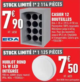 Brico Cash Casier 12 bouteilles eda, hublot rond 14 w led intégrée offre