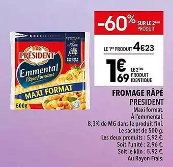 Supeco Fromage râpé président offre