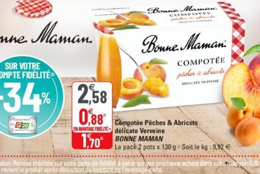 Promo Bonne Maman Compotée Pêches & abricots Delicate Verveine chez G20