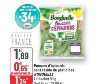 G20 Bonduelle Pousses d'épinards Sans Résidu de Pesticides offre