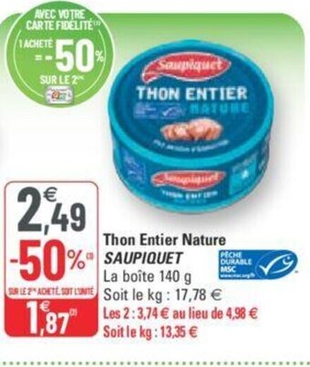 G20 Saupiquet Thon Entier Nature offre