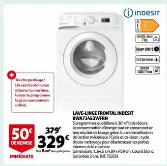 Auchan Lave-linge frontal indesit bwa71452wfrn offre
