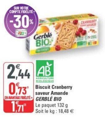 G20 Gerblé Bio Biscuit Cranberry Saveur Amande offre