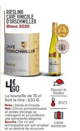 Bi1 Riesling cave vinicole d'orschwiller blanc 2020 offre