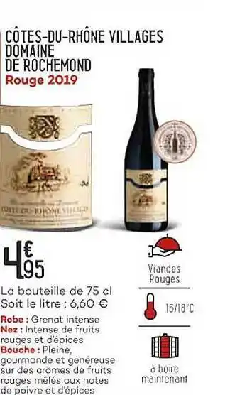 Bi1 Côtes-du-rhône villages domaine de rochemond rouge 2019 offre