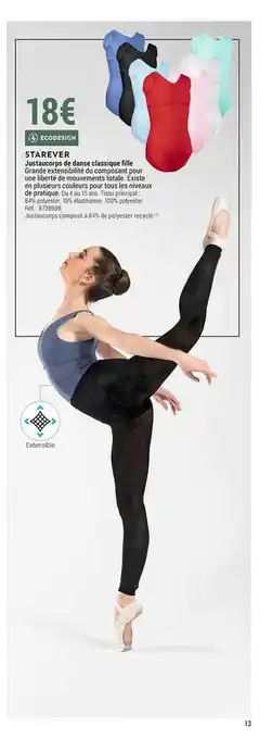 Decathlon Justaucorps de danse classique fille starever offre