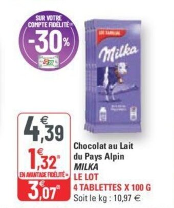 G20 Milka Chocolat Au Lait Du Pays Alpin offre