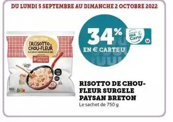 Super U Risotto de choufleur surgelé paysan breton offre