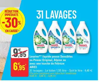 G20 Ariel Lessive Liquide Peaux Sensibles Ou Power Original Alpine Ou avec une Touche de Fébrèze offre