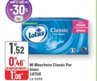 G20 Lotus 80 Mouchoirs Classic Pur Blanc offre
