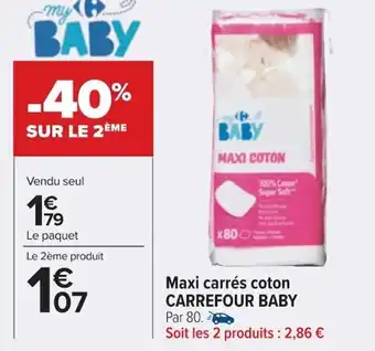 Carrefour Maxi Carrés Coton Carrefour Baby offre
