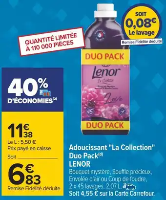 Carrefour Lenor adoucissant "la collection" duo pack offre