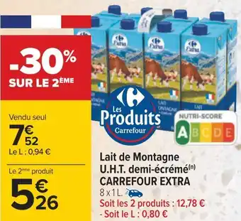 Carrefour Carrefour extra lait de montagne u.h.t. demi-écrémé offre