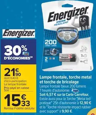 Carrefour Energizer lampe frontale, torche metal et torche de bricolage offre