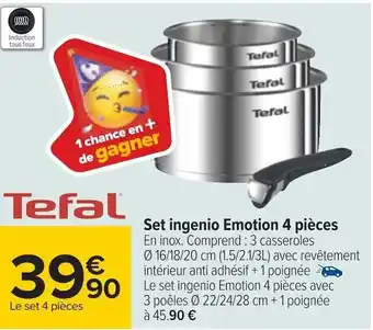 Carrefour Tefal set ingenio emotion 4 pièces offre