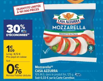Carrefour Casa azzurra mozzarella offre