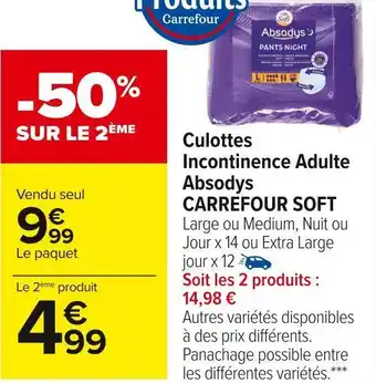 Carrefour Market Carrefour soft culottes incontinence adulte absodys offre