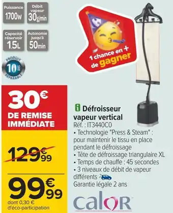 Carrefour Calor défroisseur vapeur vertical offre