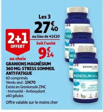 Auchan Granions magnésium 360 mg: stress sommeil anti fatigue offre