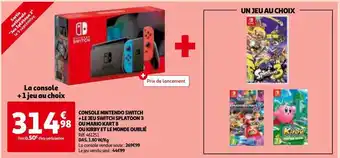 Auchan Console nintendo switch + le jeu switch splatoon 3 ou mario kart 8 ou kirby et le monde oublié offre
