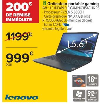 Carrefour Lenovo ordinateur portable gaming offre