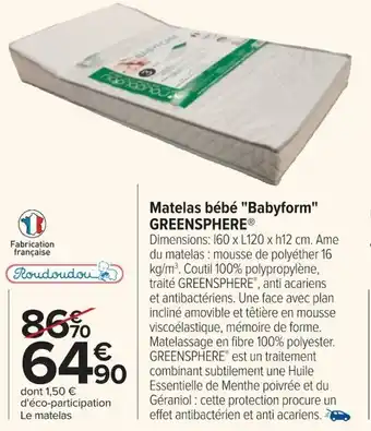 Carrefour Matelas Bébé Babyform Greensphere offre