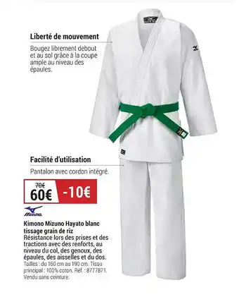 Decathlon Kimono mizuno hayato blanc tissage grain de riz offre