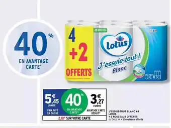 Intermarché Hyper J'essuie-tout Blanc X4 Lotus + 2 Rouleaux Offerts offre