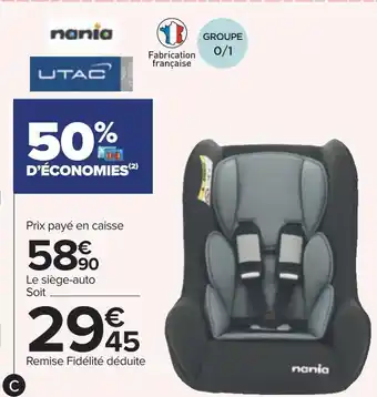 Carrefour Nania siège-auto "trio access", groupe 0-1-2 offre