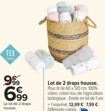 Carrefour Tex baby lot de 2 draps housse offre