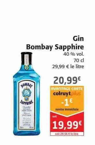 Colruyt Gin bombay sapphire offre
