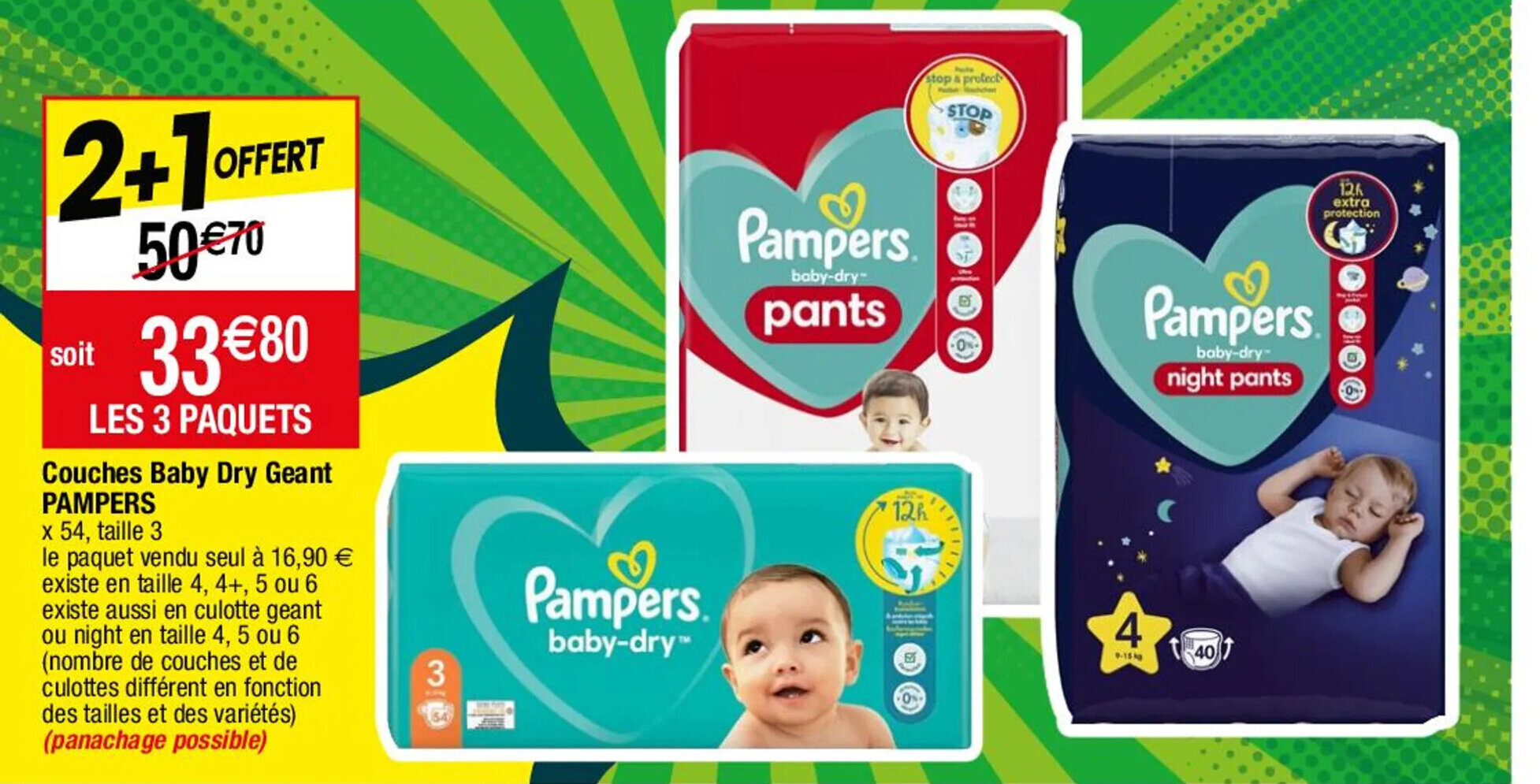 Promo PAMPERS couches baby dry geant chez Migros
