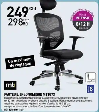 Hyperburo Fauteuil ergonomique mt1673 mti offre